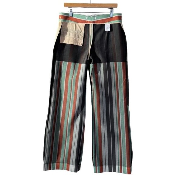 Chloe Multi Colored Sea Green Brick & Slate Strip Wide Leg Pants Size 40 / US 8 - Picture 7 of 11